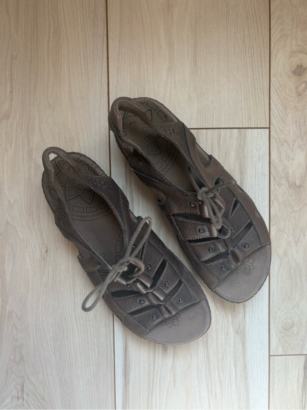 Taos Brown Leather Gladiator Sandals Womens Comfort Lace Up Slingback - Picture 3 of 7